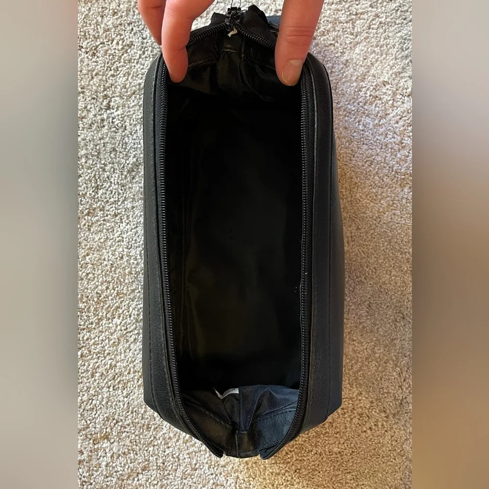Black Leather Toiletry Bag, New with Tags